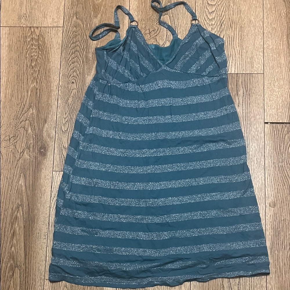 Hem Teal and Silver Striped Mini Dress